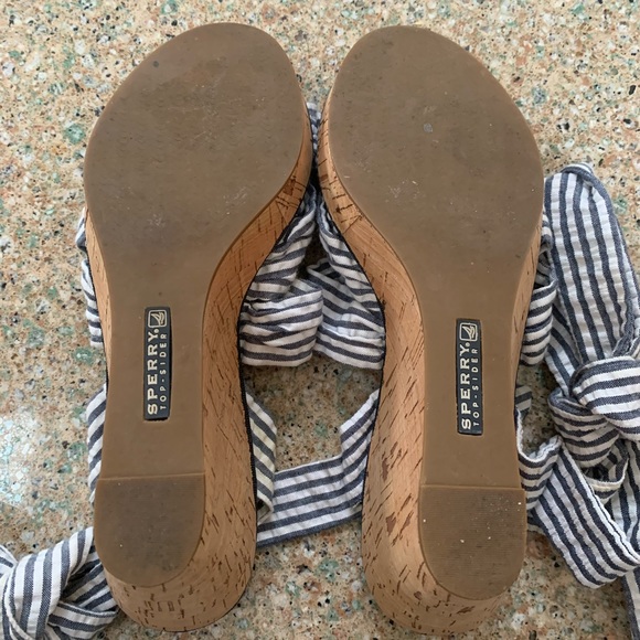 Sperry Top-Sider Striped Seersucker Cork Wedges - Picture 4 of 8